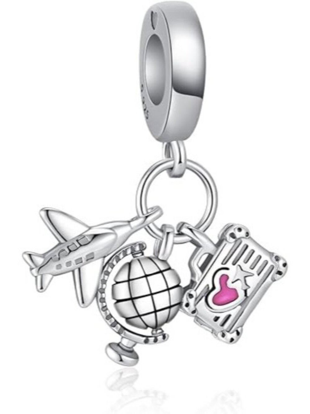 Airplane Globe With Suitcase Dangle Charm Charm 925 Silver Charms For Bracelets
